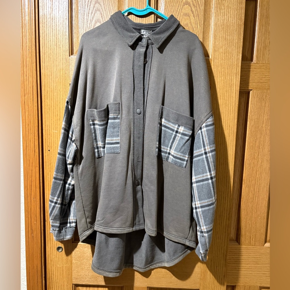Gray Plaid Oversized Shacket
